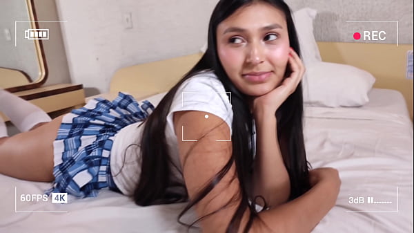 young student with a rich blue skirt receives a delicious fuck and sperm in her pussy