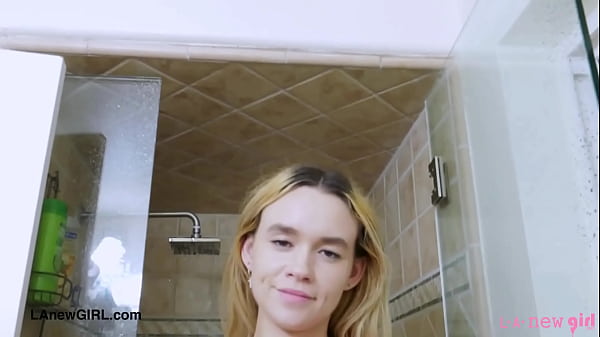 Shy teen blonde took a shower